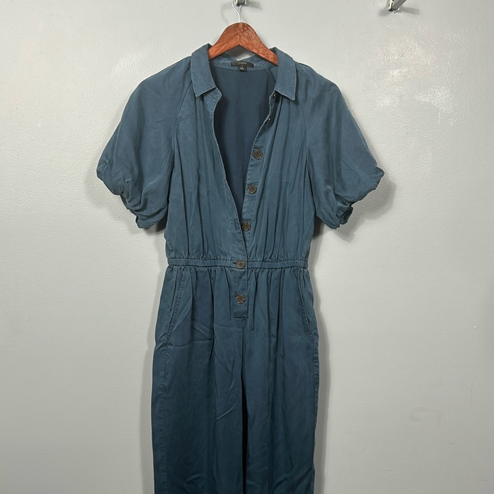 J Crew navy blue puffed sleeve drapey jumpsuit size 4- no belt